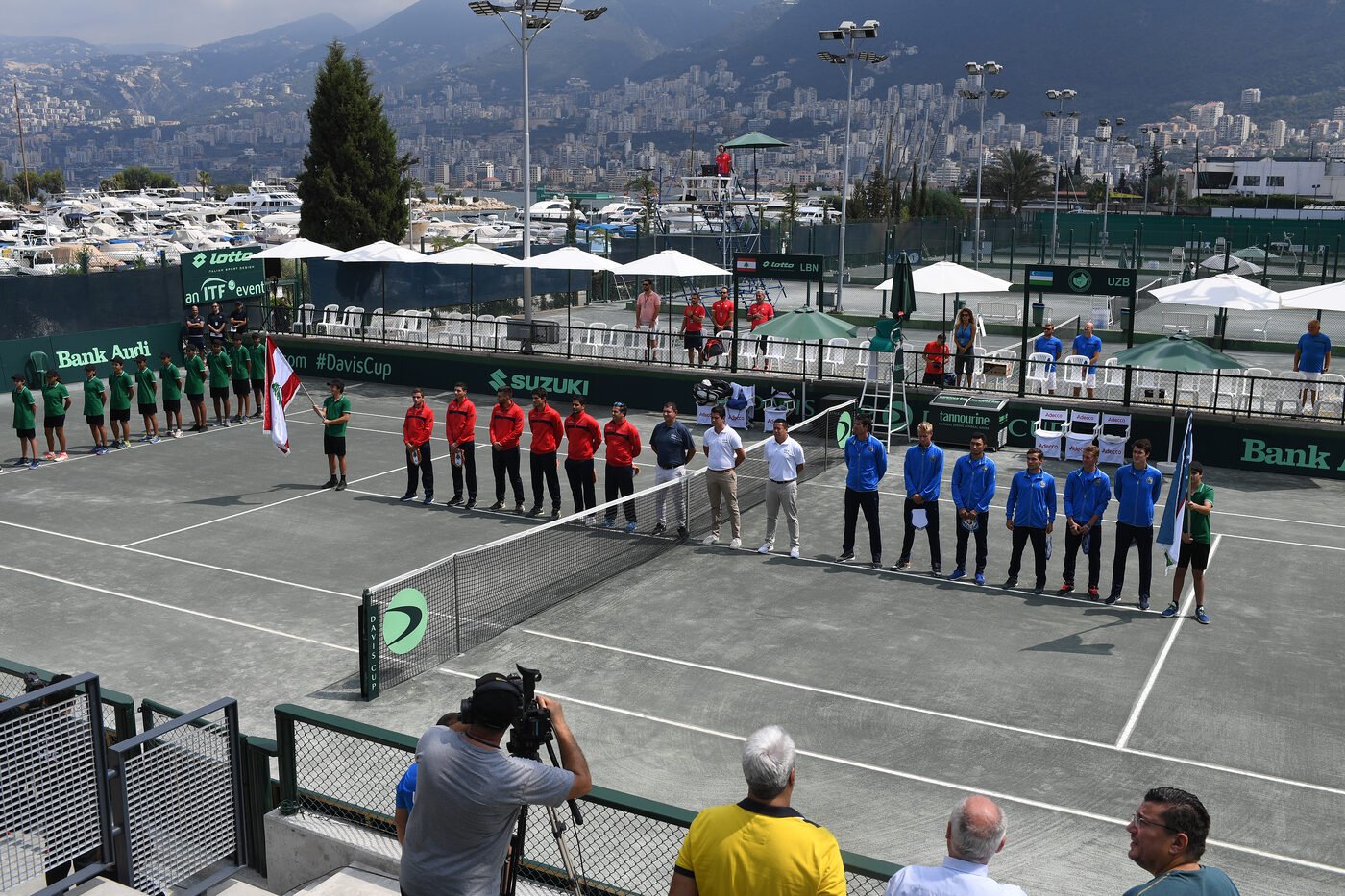 Davis Cup Lebanon v Uzbekistan, teams lined up on court